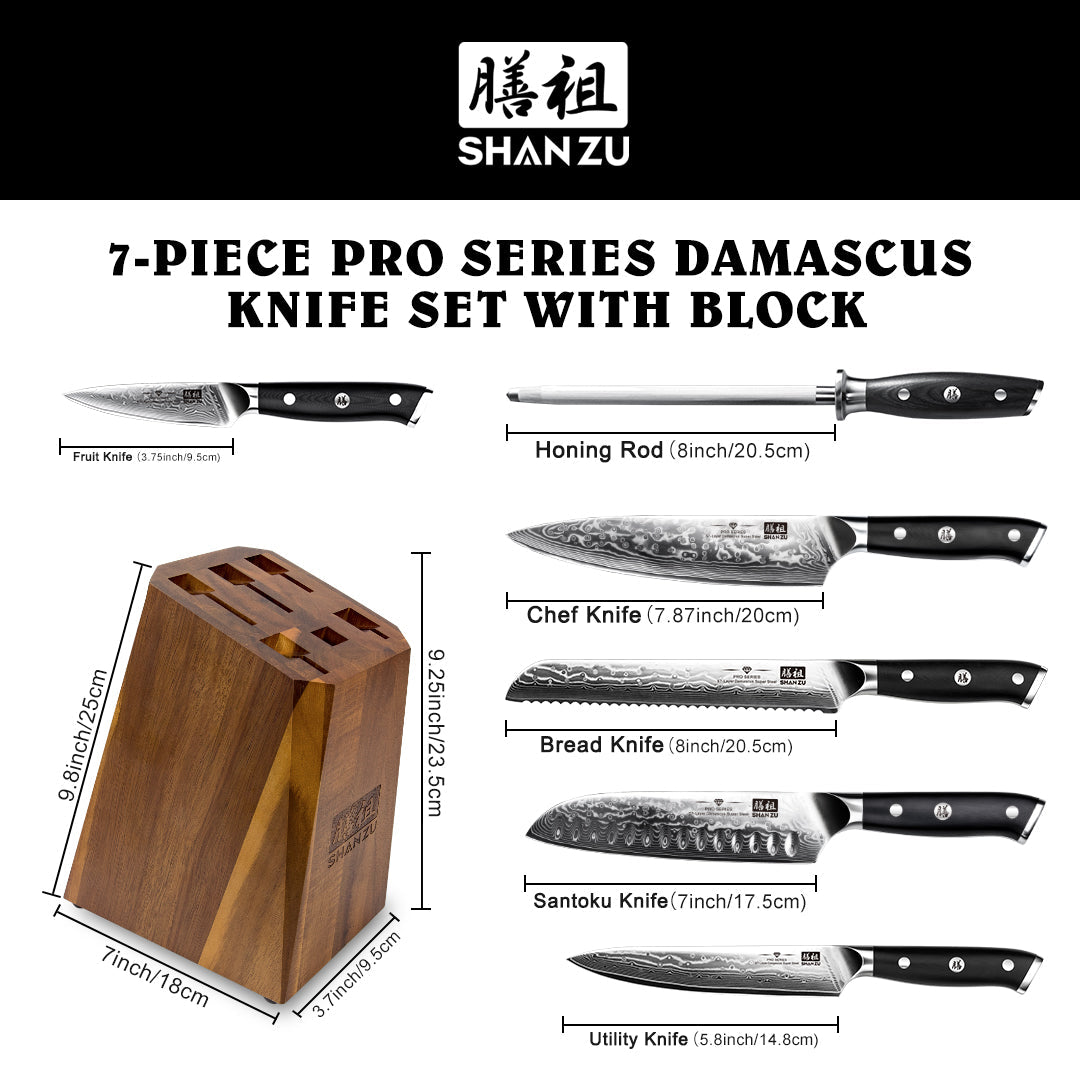 Pro Series 7-PCS Damascus Knife Set | SHAN ZU Knives