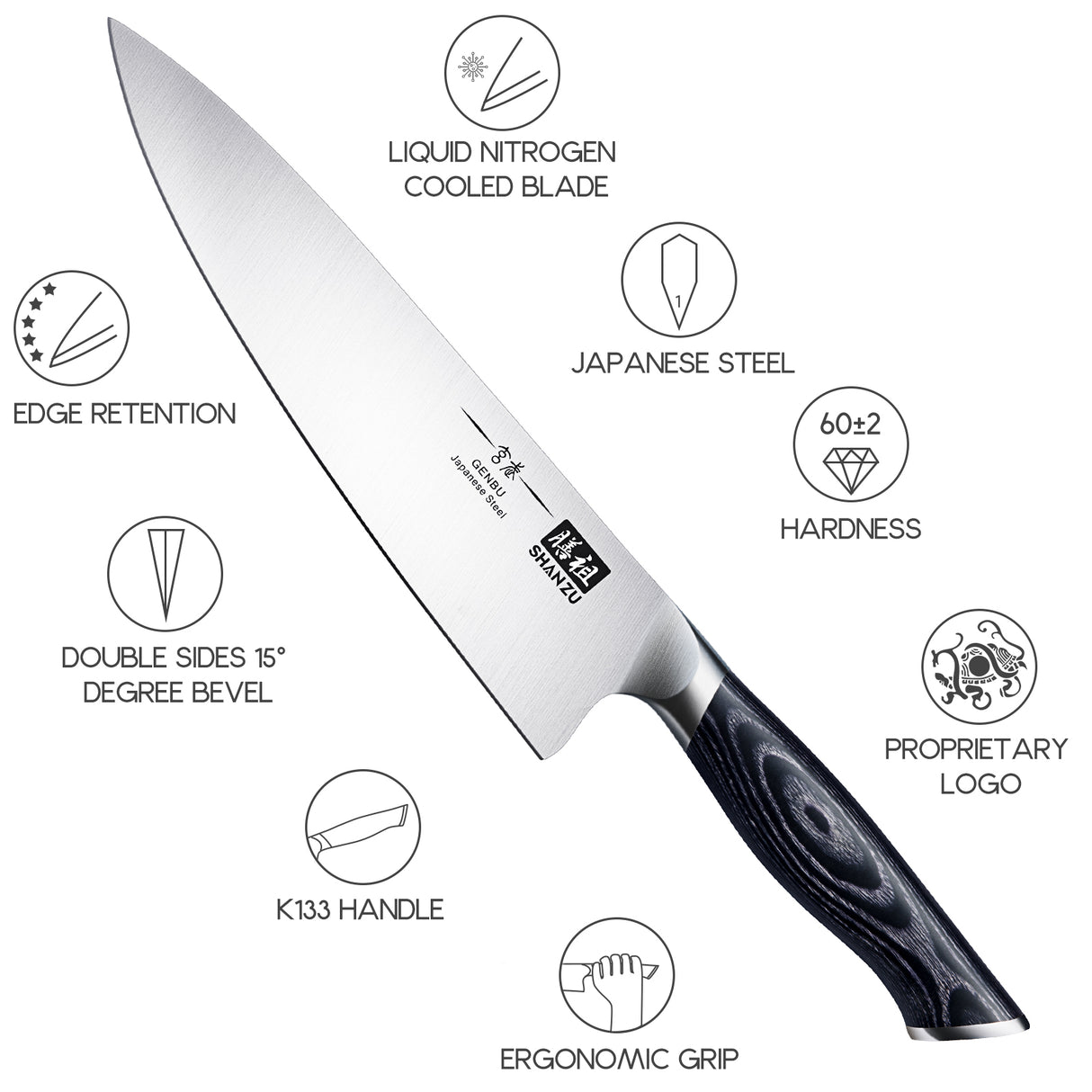 SHAN ZU 8 inch Japanese Chef Knife | Genbu Series