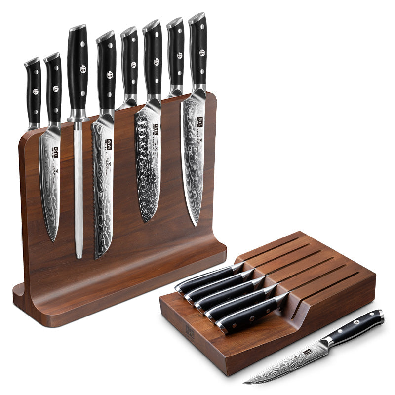 SHAN ZU PRO | 9-teiliges Messerset mit magnetischem Messerblock + 7-teiliges Steakmesserset