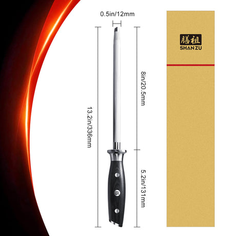 SHAN ZU 8" Professional Honing Steel for Chef Cooking Knives | Best Knife Sharpener Rod