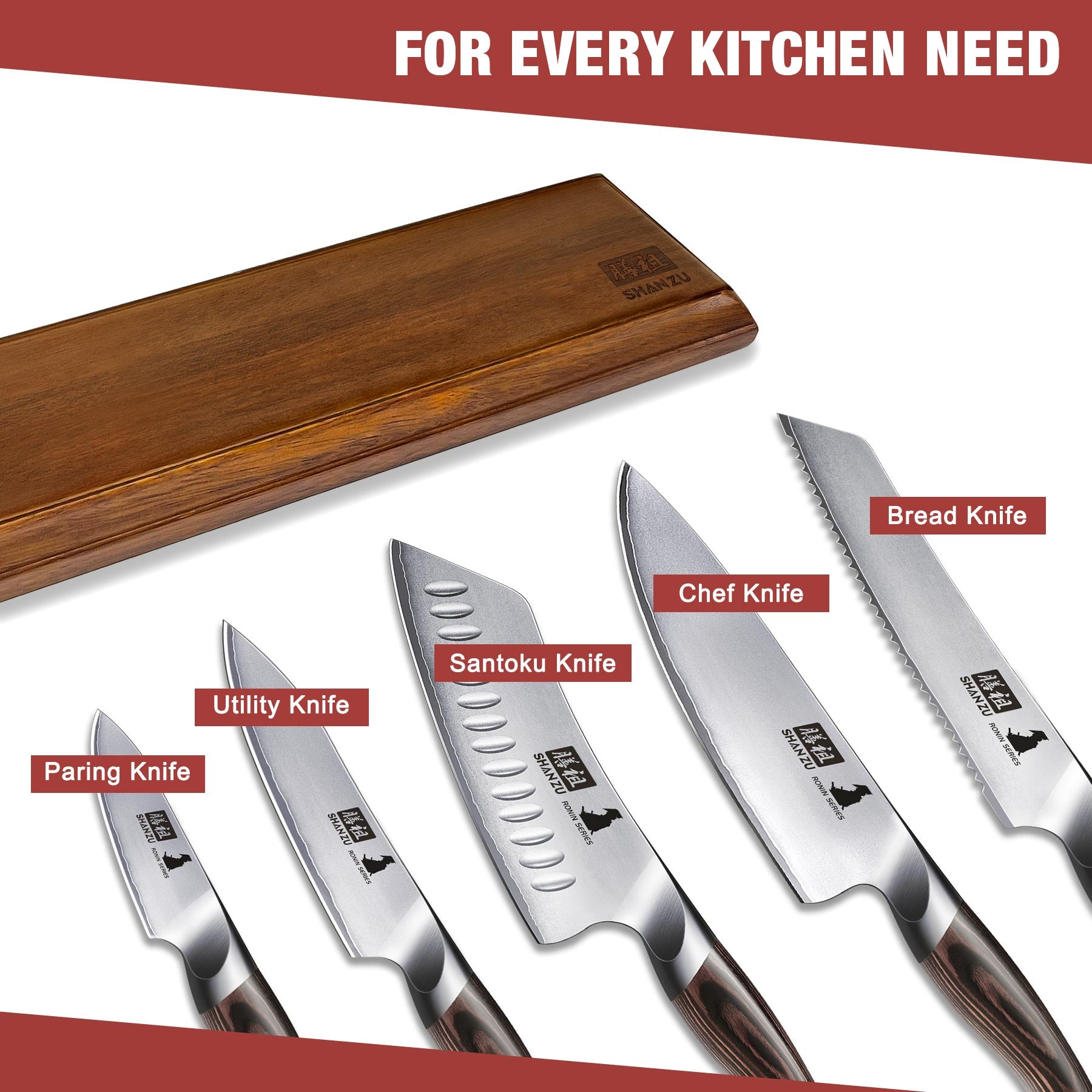 SHAN ZU 6-PCS Japanese High Carbon Stainless Steel Kitchen Knife Set | Chef Knife Set with Magnetic Knife Holder