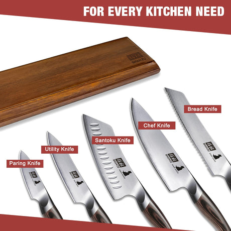SHAN ZU 6-PCS Japanese High Carbon Stainless Steel Kitchen Knife Set | Chef Knife Set with Magnetic Knife Holder