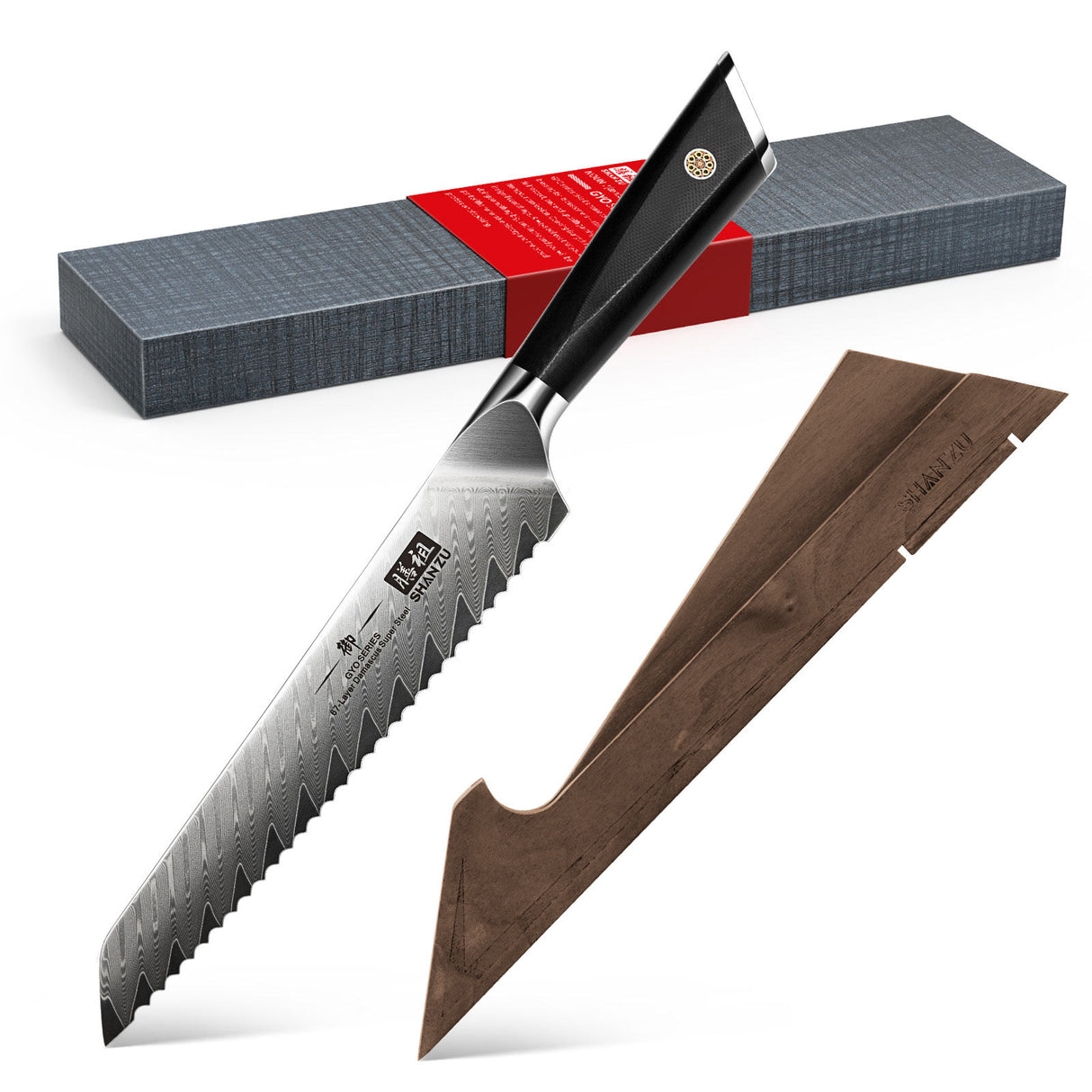 GYO Series | 8" Damascus Bread Knife + Magnetic Knife Sheath