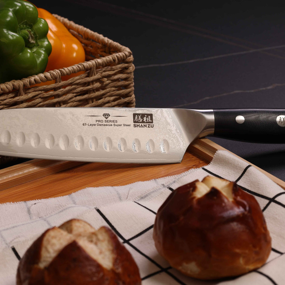 SHAN ZU 7.00" Blade Damascus Santoku Knife | Professional Hand Forged Kitchen Knife | 67 Layers Damascus Steel + G10 Handle