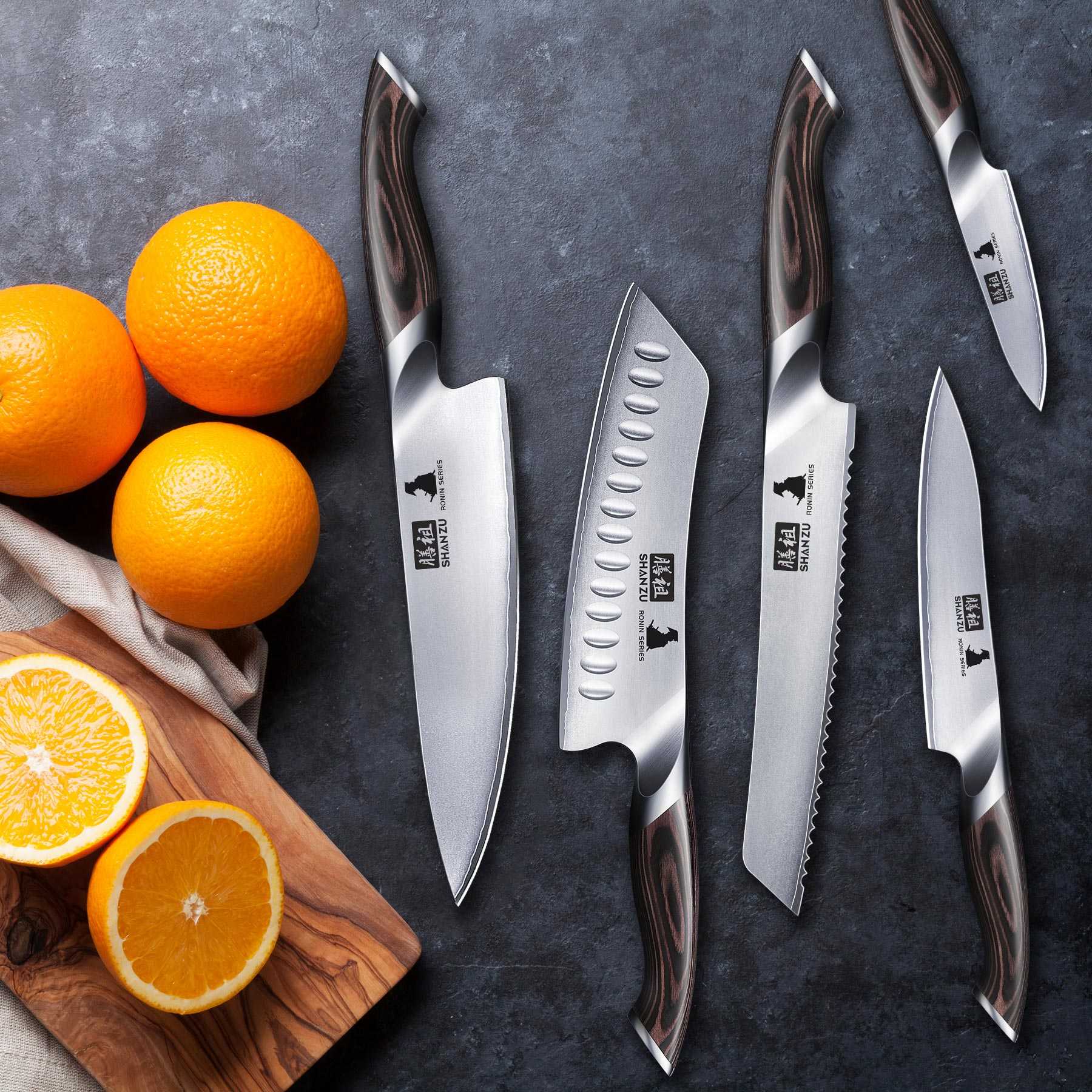 SHAN ZU 6-PCS Japanese High Carbon Stainless Steel Kitchen Knife Set | Chef Knife Set with Magnetic Knife Holder