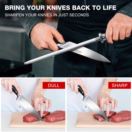 SHAN ZU 8" Professional Honing Steel for Chef Cooking Knives | Best Knife Sharpener Rod