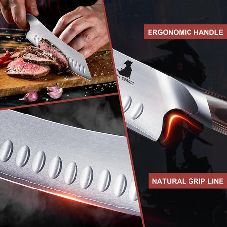 SHAN ZU 7” High Carbon Japanese Culinary Santoku Knife | Best Budget Chef Knife with a Comfortable Grip 