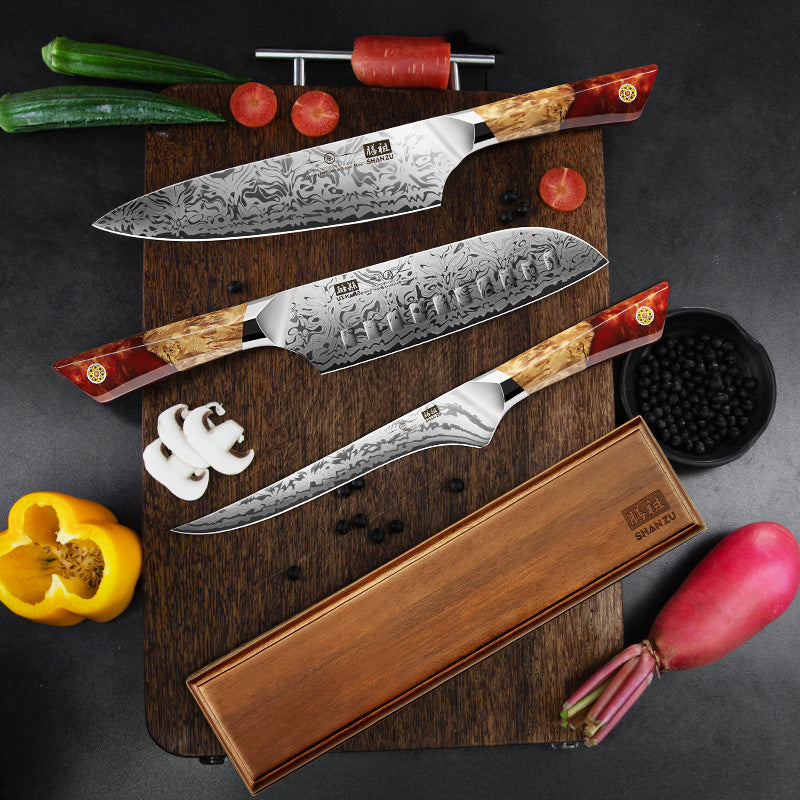 White Tiger Series |  3-Piece Japanese Steel Set + 12" Magnetic Knife Holder