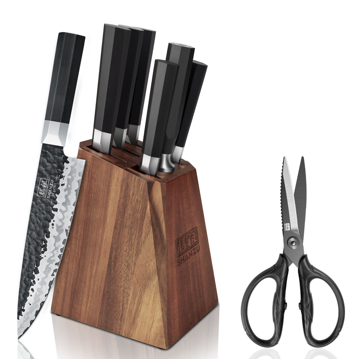 Takumi  Series 7-Piece  Knife Block Set, Japanese Steel Knife Core, G10 Fiberglass Handle++Duty Kitchen Scissors