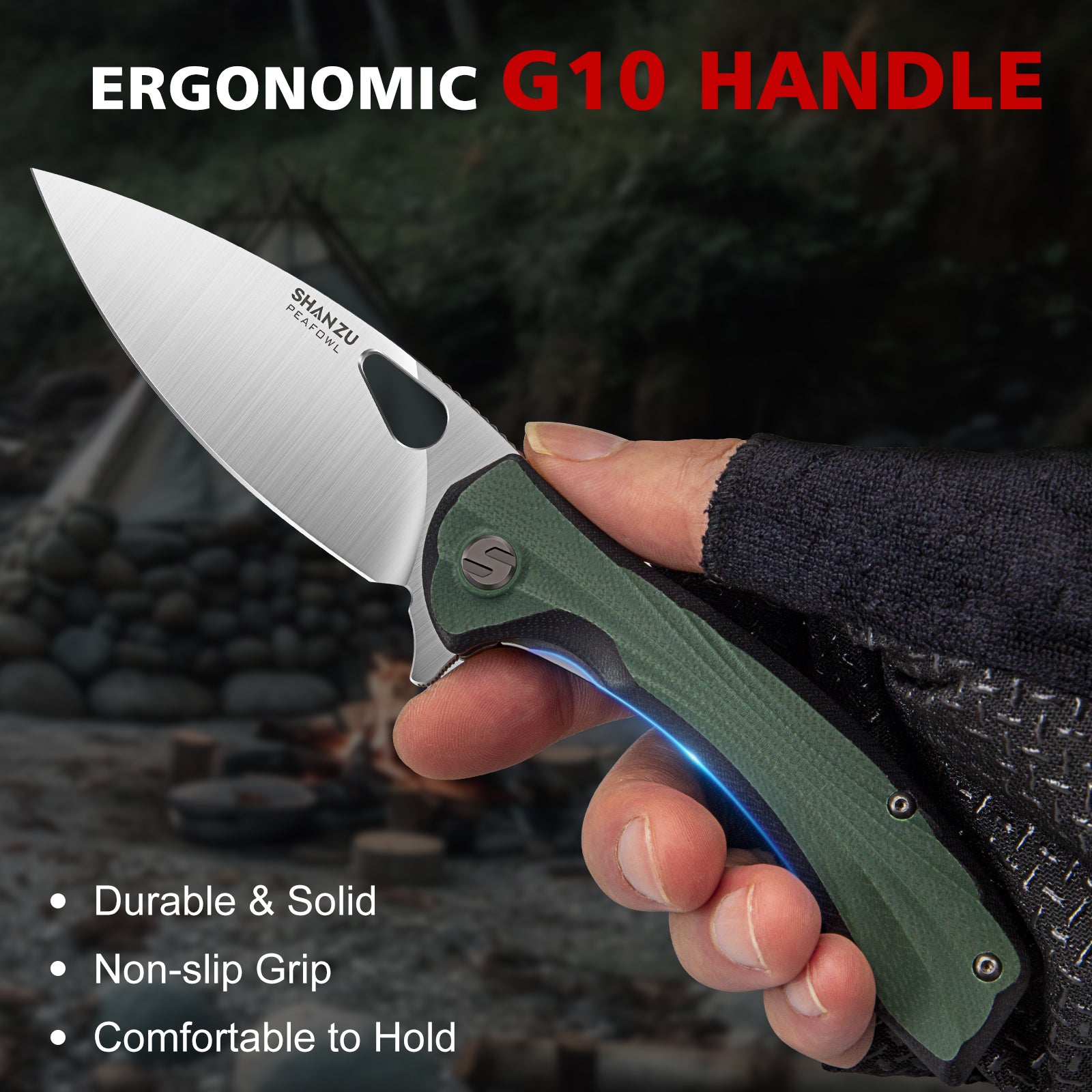 SHAN ZU Taschenmesser 8,1 cm, Pulverschichtstahl-Klinge EDC Klappmesser für Männer & Frauen, Universalmesser Survival-Messer mit G10 Griff & Taschenclip für Camping, Angeln, Wandern, Jagen – Grün