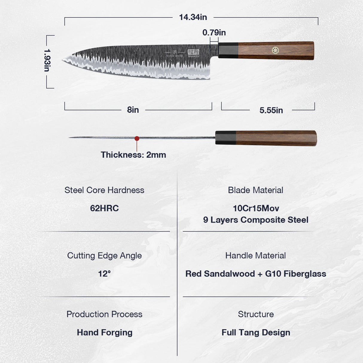 Forge Series | 8" Forged Black Damascus Chef Knife+Magnetic Knife Sheath