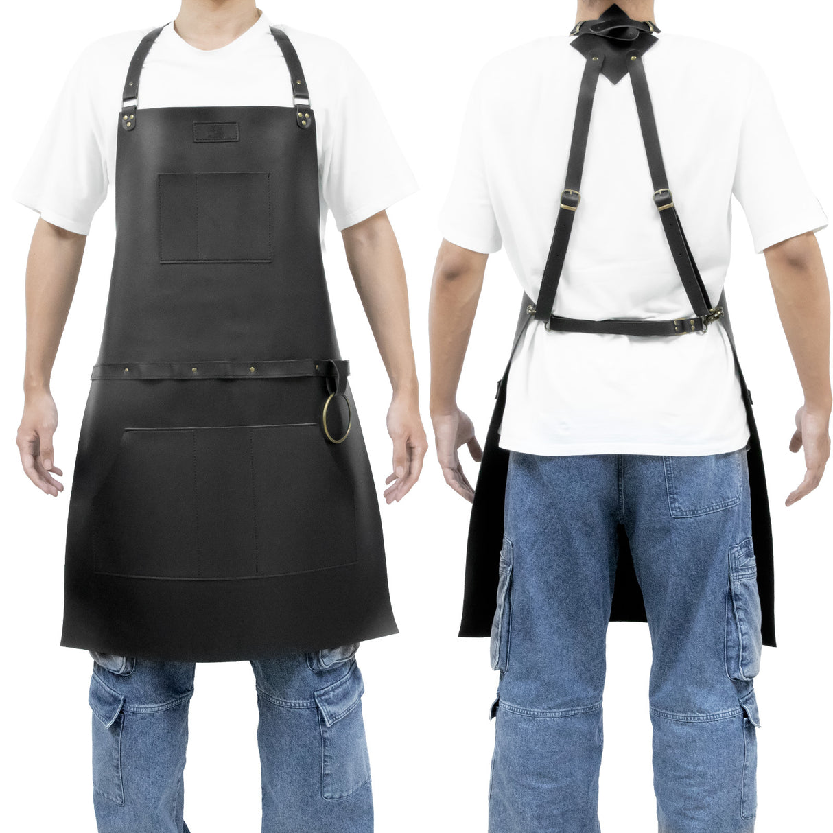 SHANZU Genuine Leather Work Apron with Adjustable Straps