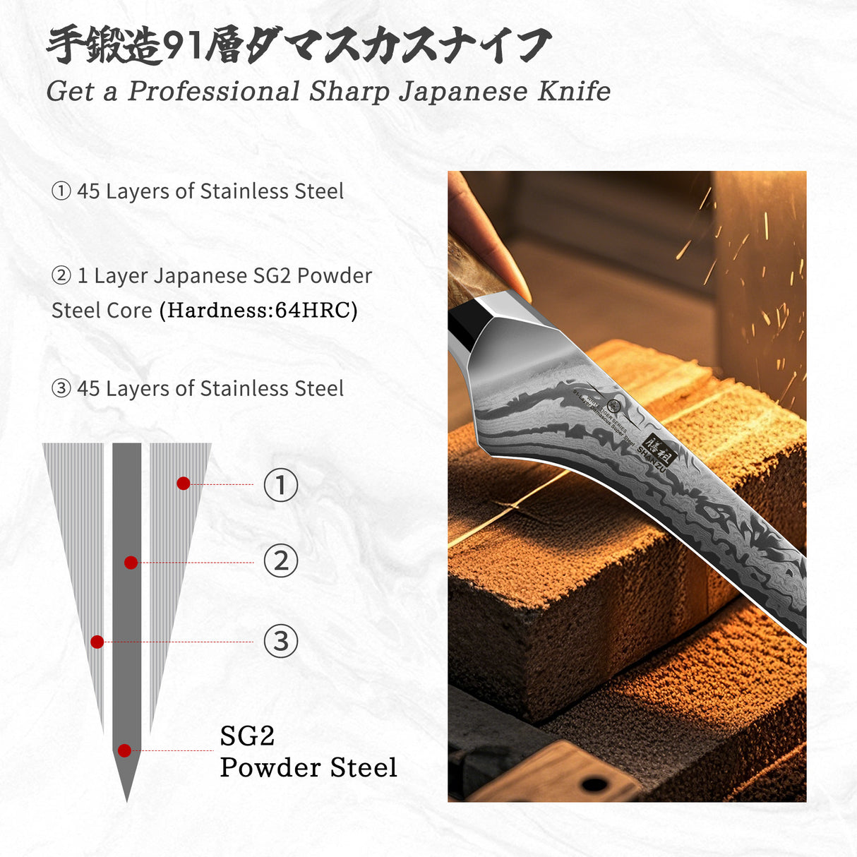 White Tiger Series | SHAN ZU Damask Filleting Knife+Magnetic Knife Sheath