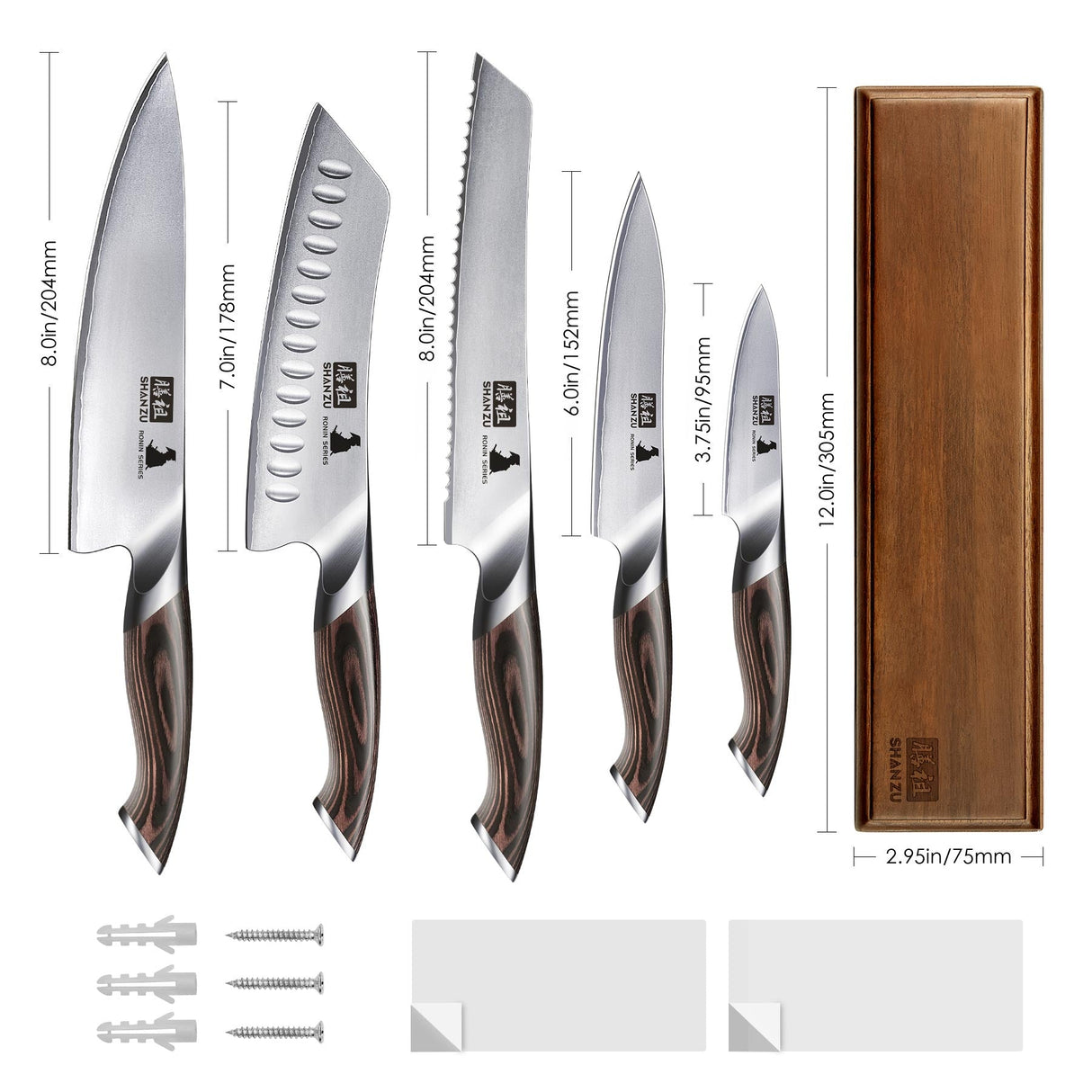SHAN ZU 6-PCS Japanese High Carbon Stainless Steel Kitchen Knife Set | Chef Knife Set with Magnetic Knife Holder