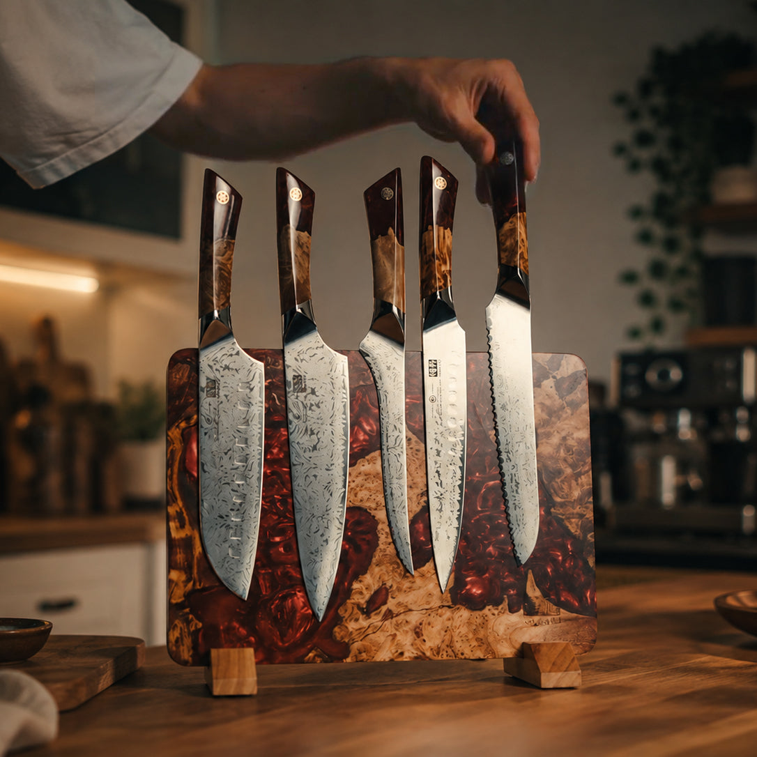 SHAN ZU WHITE TIGER | 5-Piece SG2 Kitchen Knife Set + Magnetic Knife Block