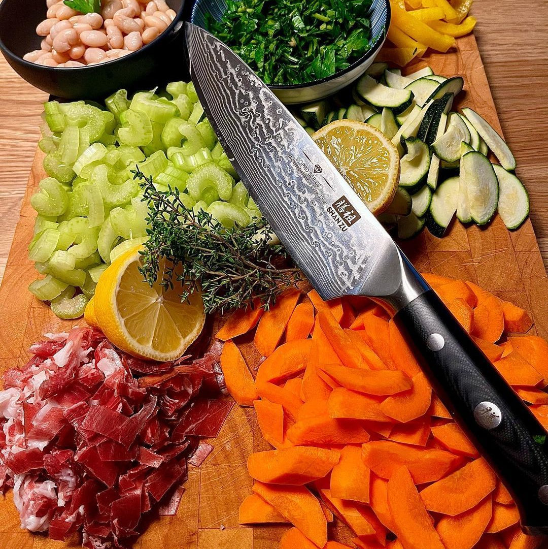 SHAN ZU PRO | Cuchillo de chef de Damasco + funda magnética para cuchillo