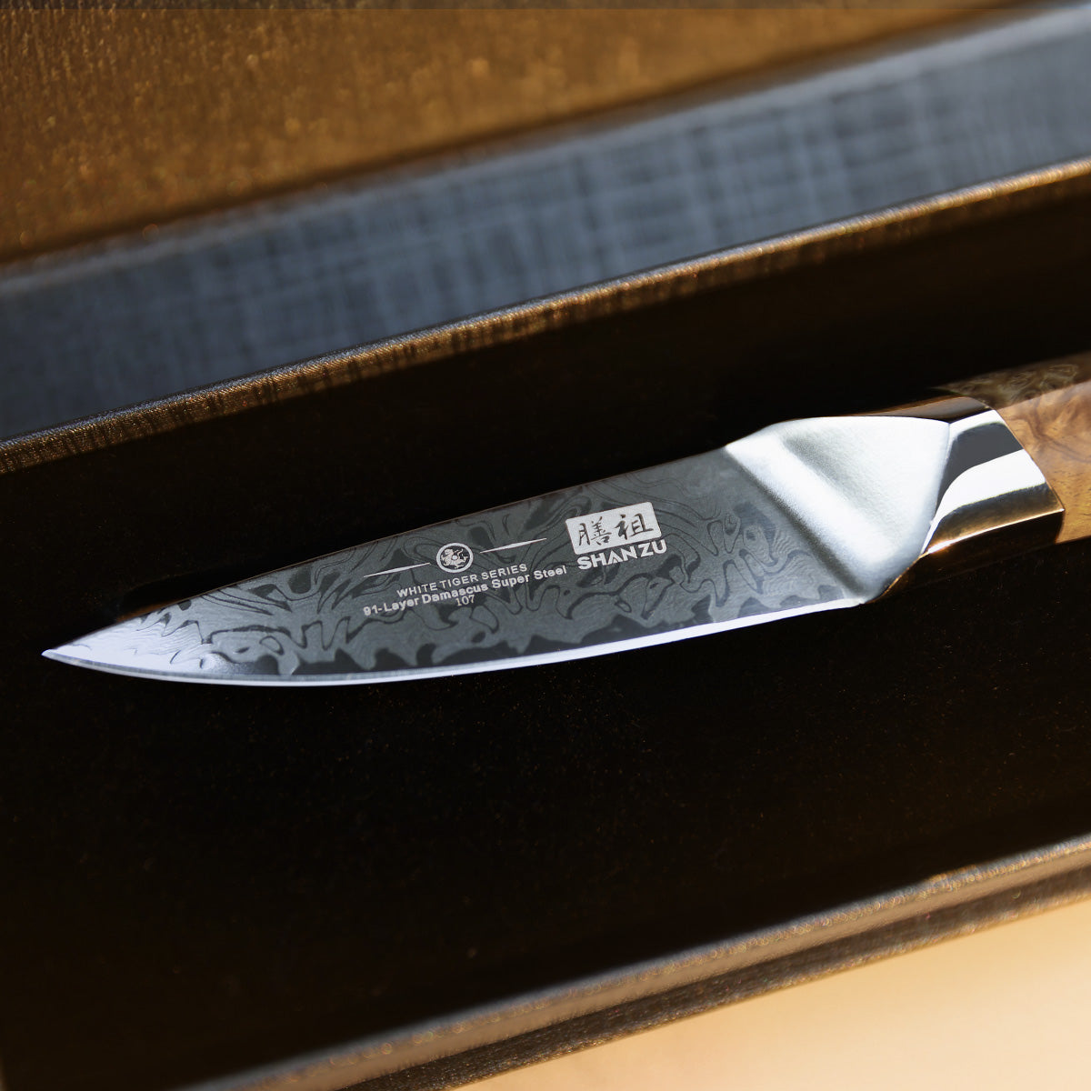 SHAN ZU WHITE TIGER | Coltello spelucchino in damasco da 3.75"