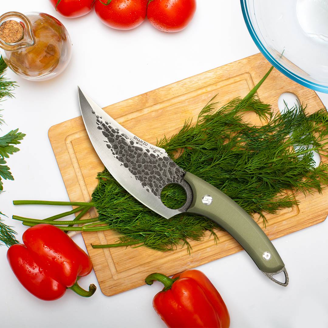 SHAN ZU 6“ Green Camping Chef Knife | 14C28N Steel Butcher Knife with G10 Handle for Dad
