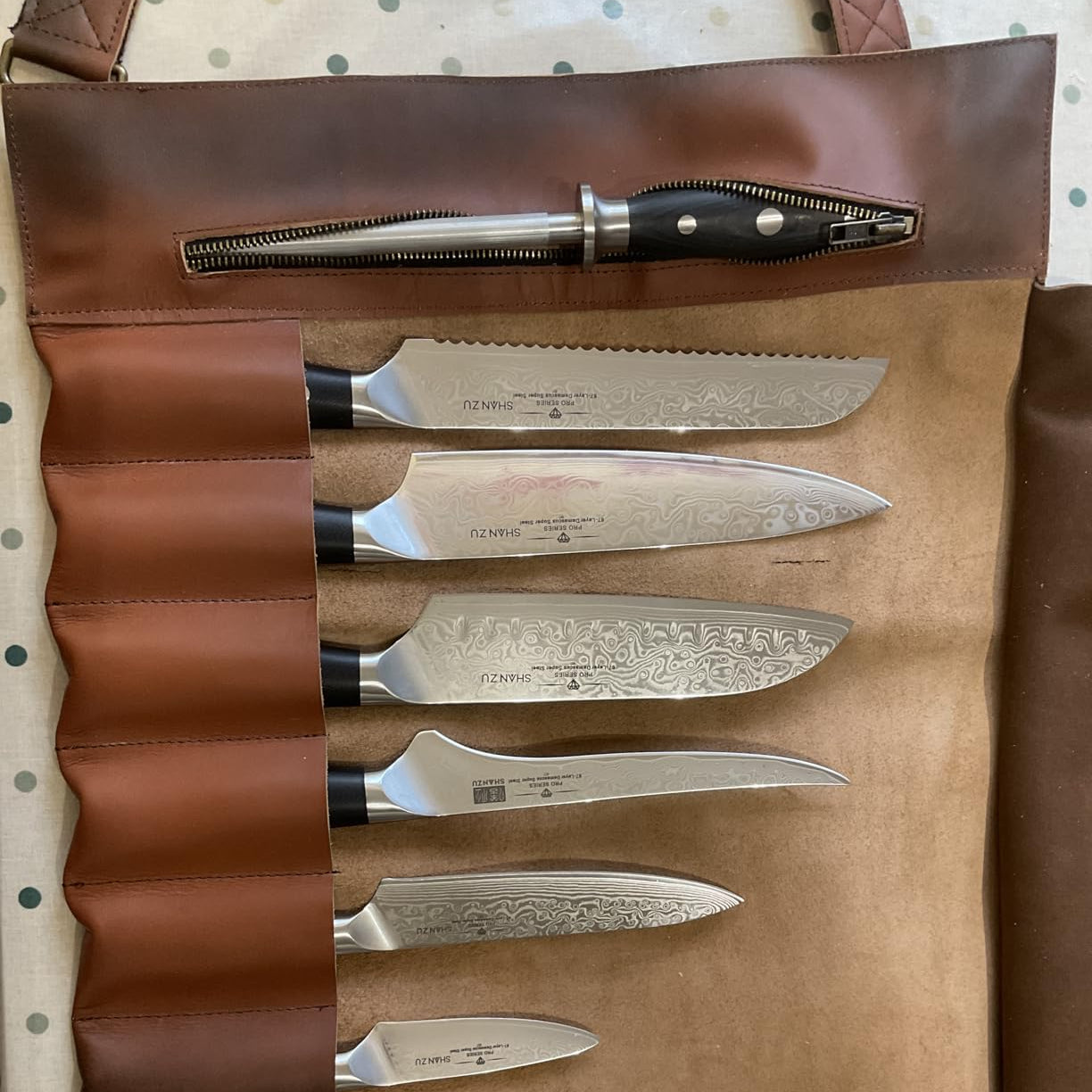 SHAN ZU 7-PCS Damascus PRO Knife Set with Block & Gift Knife Set