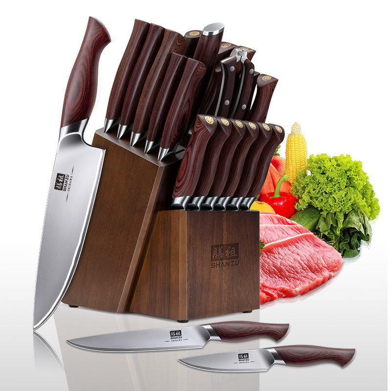 Okinawa Series| 21 PCS Knife Block Set with Ergonomic Pakka Wood Handle
