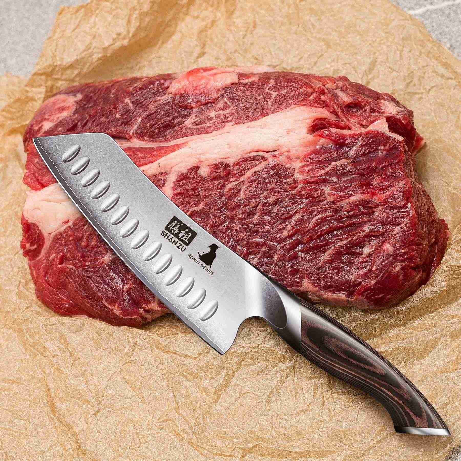 SHAN ZU 7” High Carbon Japanese Culinary Santoku Knife | Best Budget Chef Knife with a Comfortable Grip 