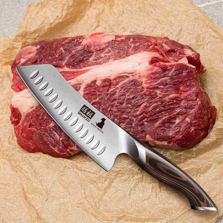 SHAN ZU 7” High Carbon Japanese Culinary Santoku Knife | Best Budget Chef Knife with a Comfortable Grip 