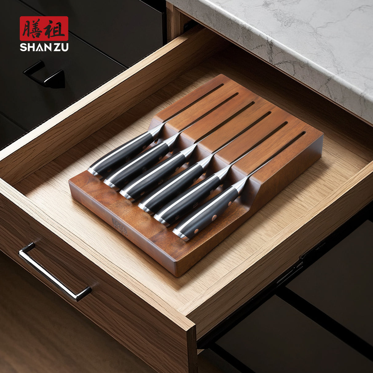 SHAN ZU | PRO Series 7-Piece Damascus Steak Knife Set with Block