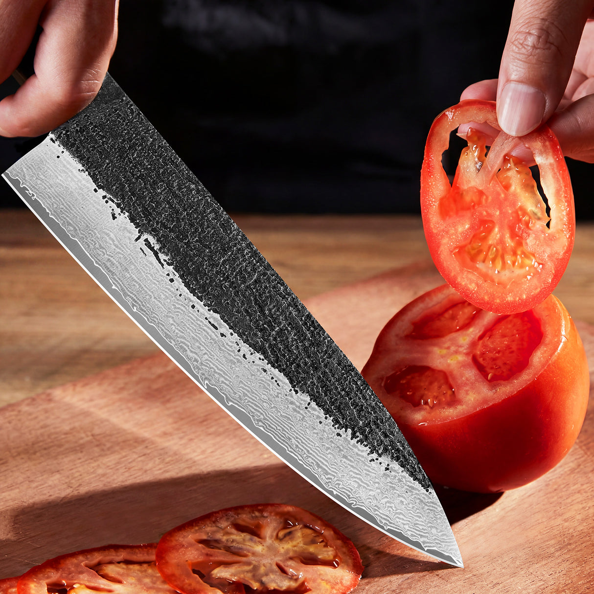 INFERNO Series | 8" Forged Black Damascus Chef Knife
