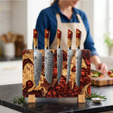 White Tiger Series | Double-Sided Magnetic Knife Block - Red Stabilized Wood Edition