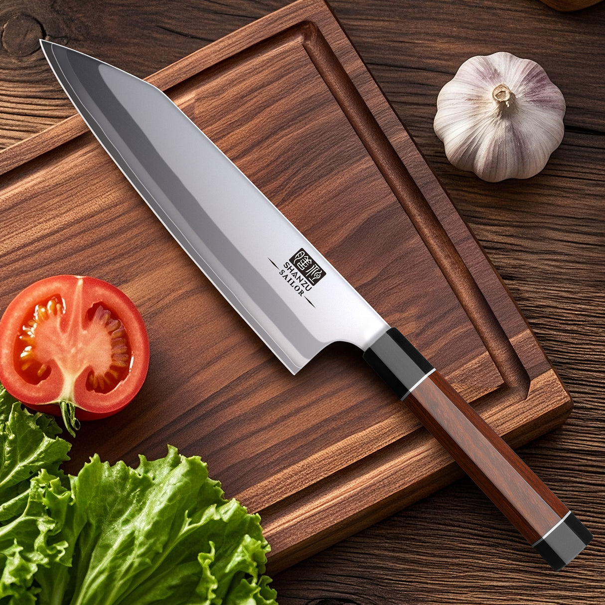 SHAN ZU 8 Inch Japanese Chef Knife, 9 Layers 10Cr15MoV High Carbon Steel Professional Kitchen Knife, Sharp Cooking Knife with Ergonomic Red Sandalwood Handle, Meat Cutting Sashimi Kiritsuke Knife