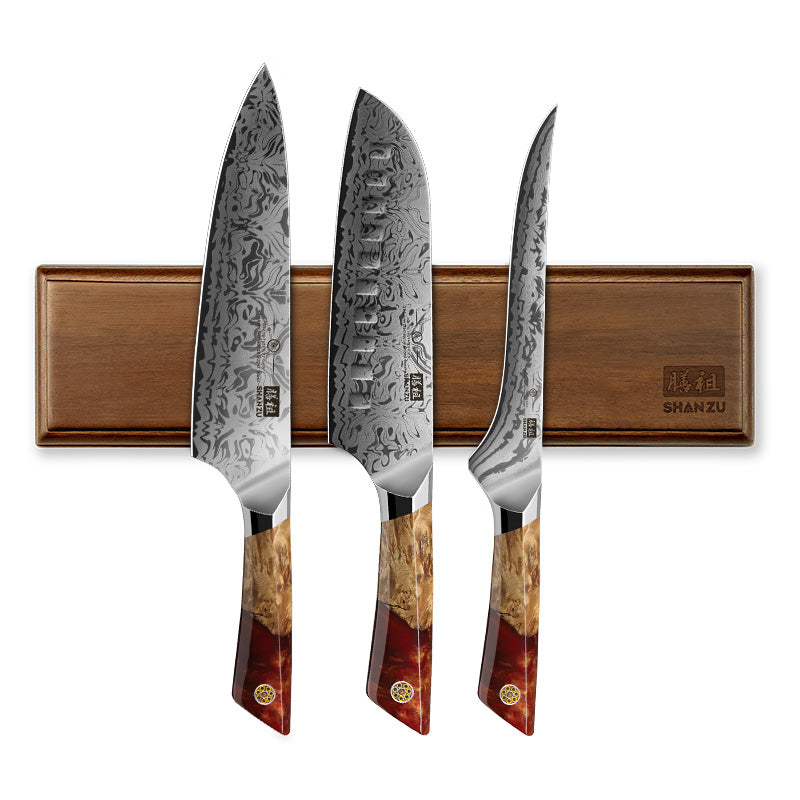 White Tiger Series |  3-Piece Japanese Steel Set + 12" Magnetic Knife Holder