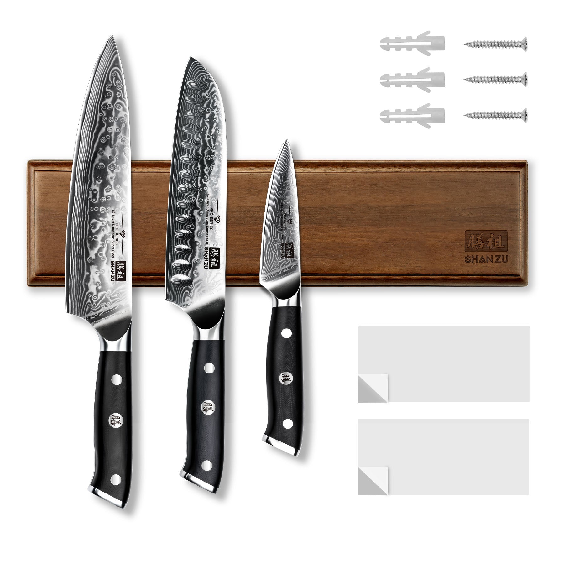SHAN ZU Pro Series | 3-Piece Damascus Knife Set + 12