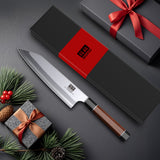 SHAN ZU 8 Inch Japanese Chef Knife, 9 Layers 10Cr15MoV High Carbon Steel Professional Kitchen Knife, Sharp Cooking Knife with Ergonomic Red Sandalwood Handle, Meat Cutting Sashimi Kiritsuke Knife