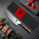 SHAN ZU 7 Inch Japanese Chef Knife, 9 Layers 10Cr15MoV High Carbon Steel Professional Kitchen Knife, Sharp Cooking Knife with Ergonomic Red Sandalwood Handle, Meat Cutting Sashimi Santoku Knife