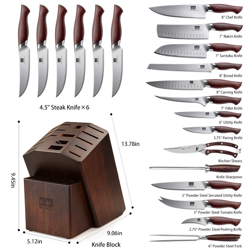 Okinawa Series| 21 PCS Knife Block Set with Ergonomic Pakka Wood Handle