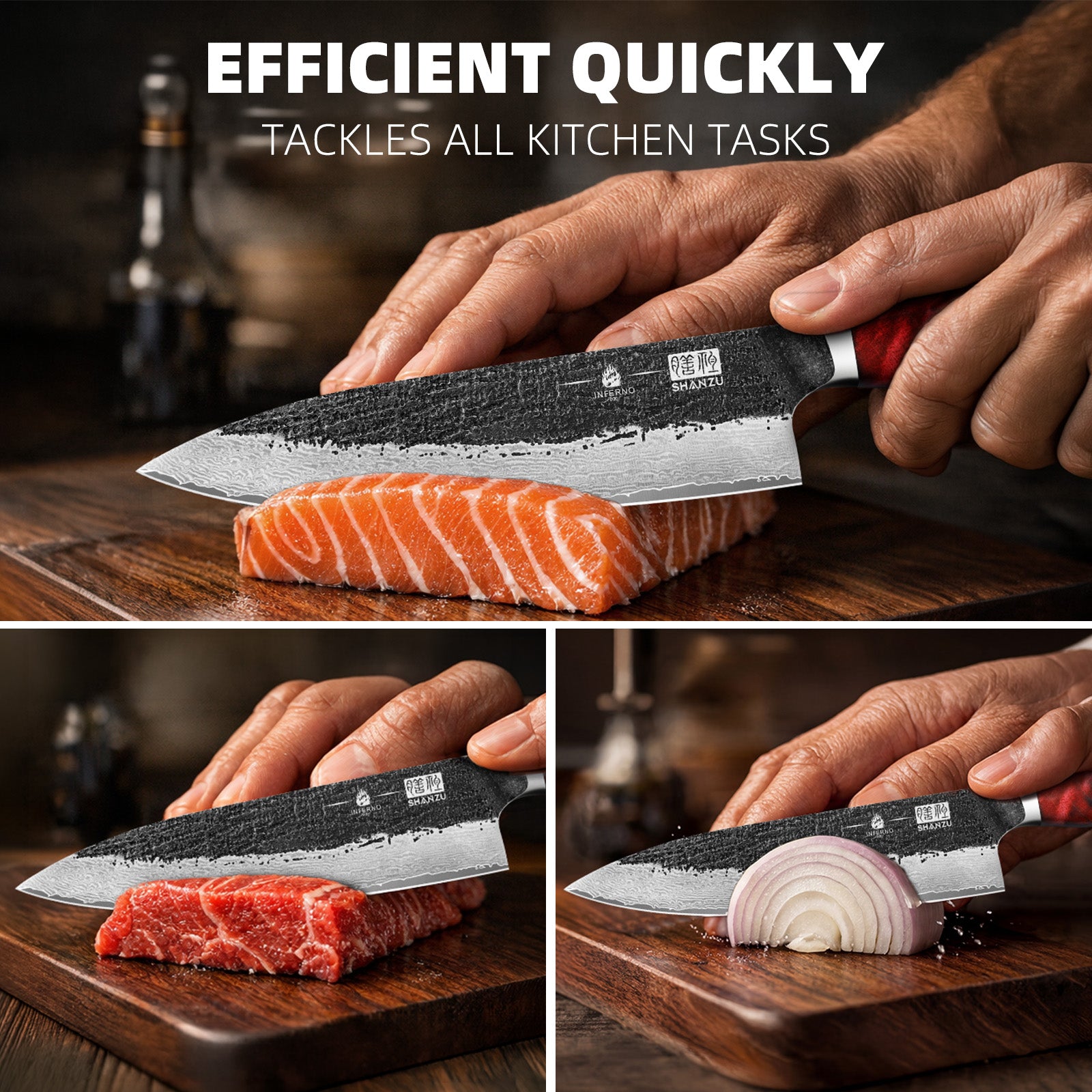 INFERNO Series | 8" Forged Black Damascus Chef Knife