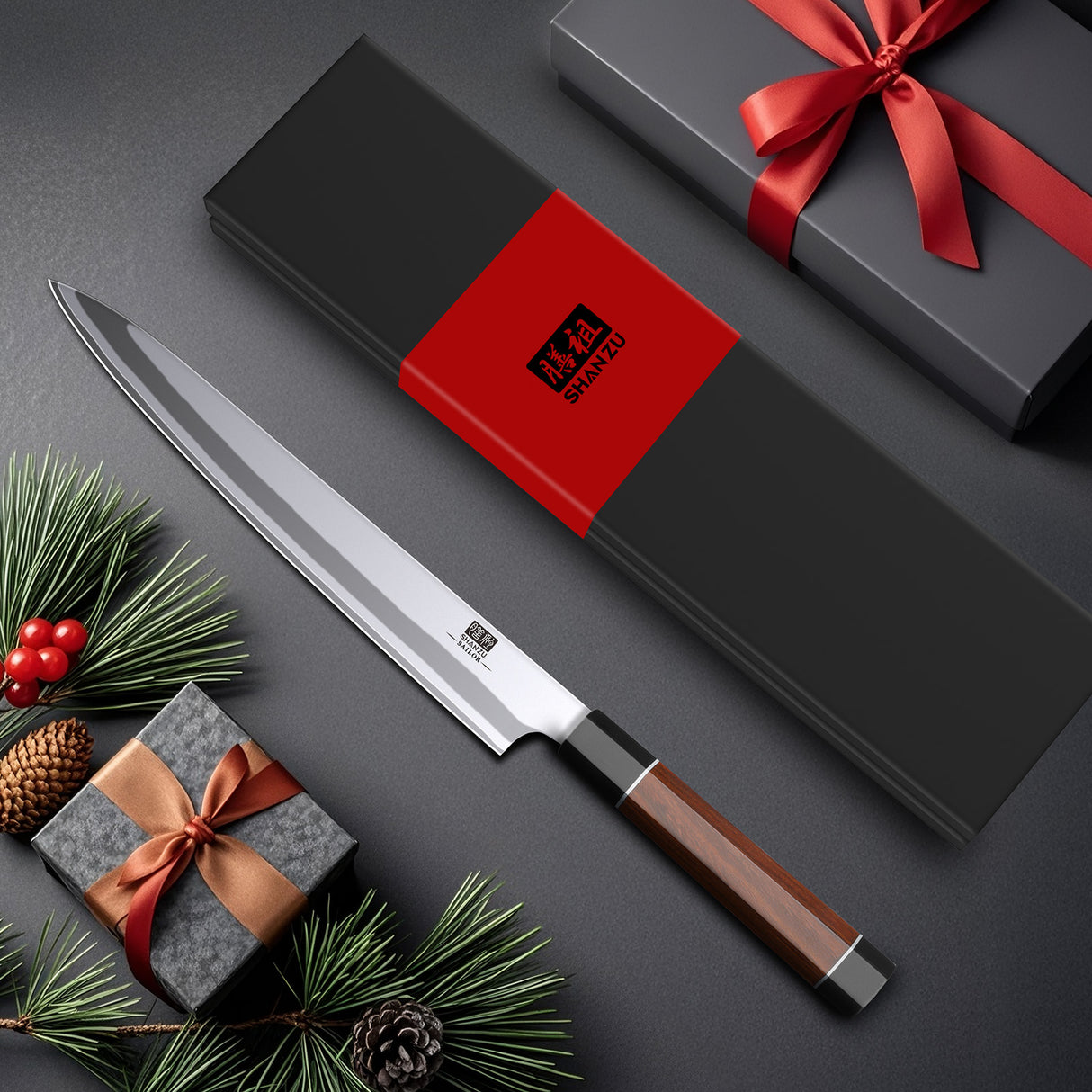 SHAN ZU 10 Inch Japanese Sushi Knife, 9 Layers 10Cr15MoV High Carbon Steel Sashimi Knife, Sharp Cutting Yanagiba Knives with Red Sandalwood Handle for Sushi Making, Slicing & Fish Knives