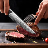 SHAN ZU | PRO Series 7-Piece Damascus Steak Knife Set with Block