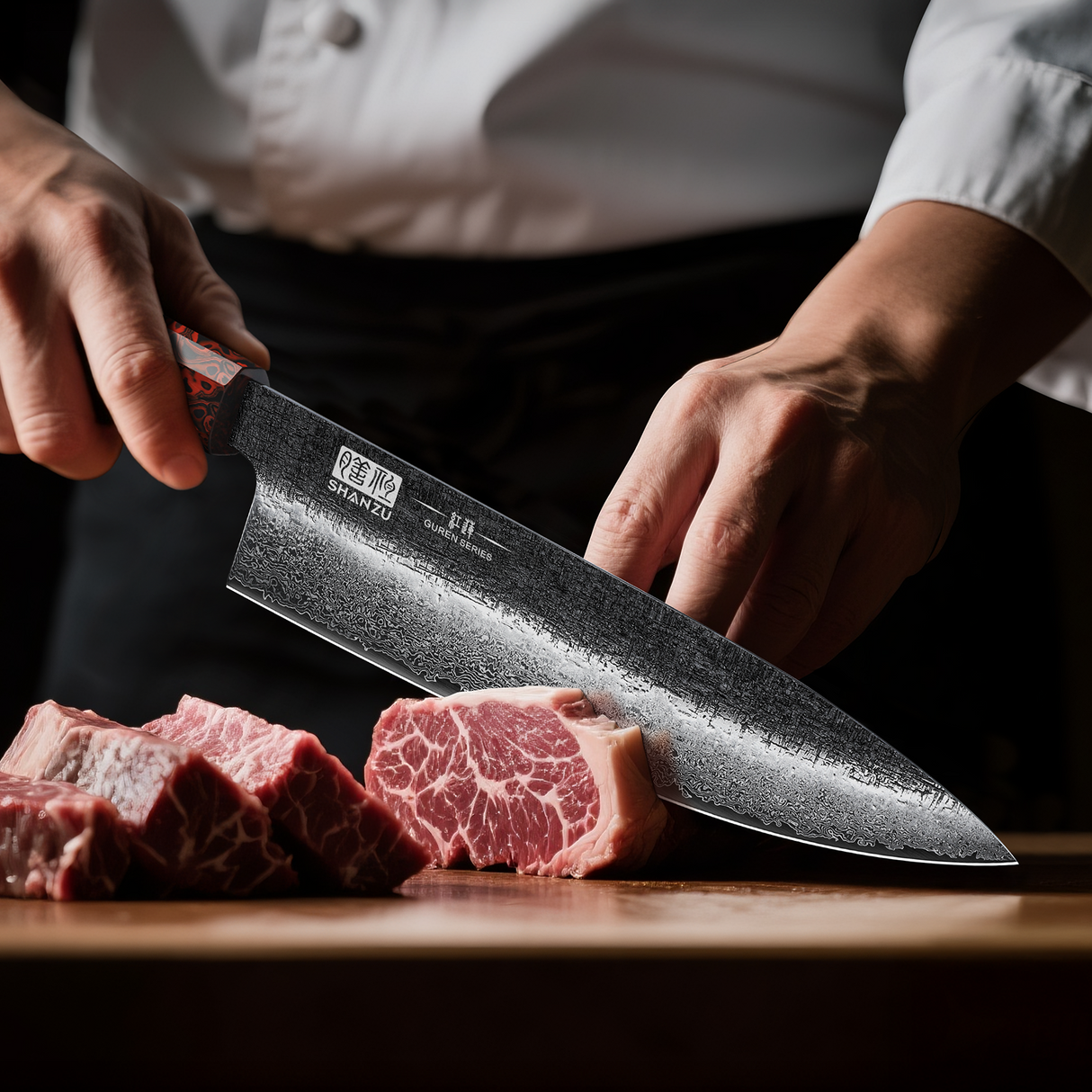 Guren Series | 8" Forged Black Damascus Chef Knife+Magnetic Knife Sheath