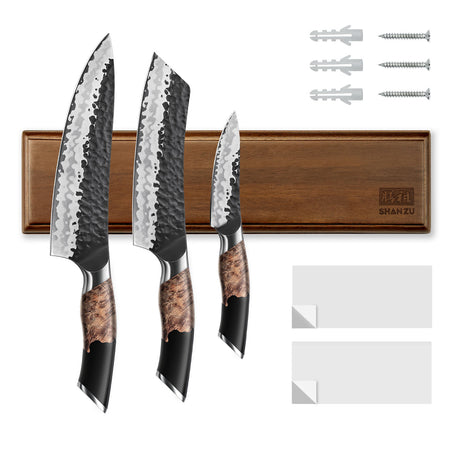 SHAN ZU TENGU | 4-teiliges Messerset mit magnetischem Holz-Messerhalter