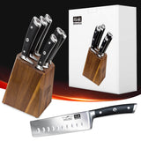 SHAN ZU High Carbon Steel 7-PCS Kitchen Knife Block Set | Professional & Best Household Japanese HC Steel Chef Knife Set