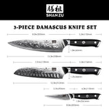 SHAN ZU PRO 3-PCS Damascus Knife Set