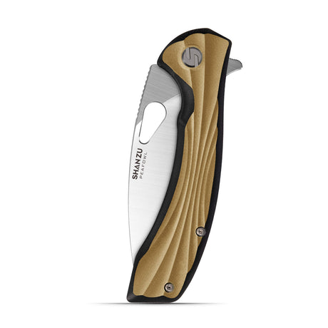 Yellow Peafowl Liner Locking Knife ZDF905 7.80 Blade & G10 Handle | SHAN ZU Pocket Folding Knives