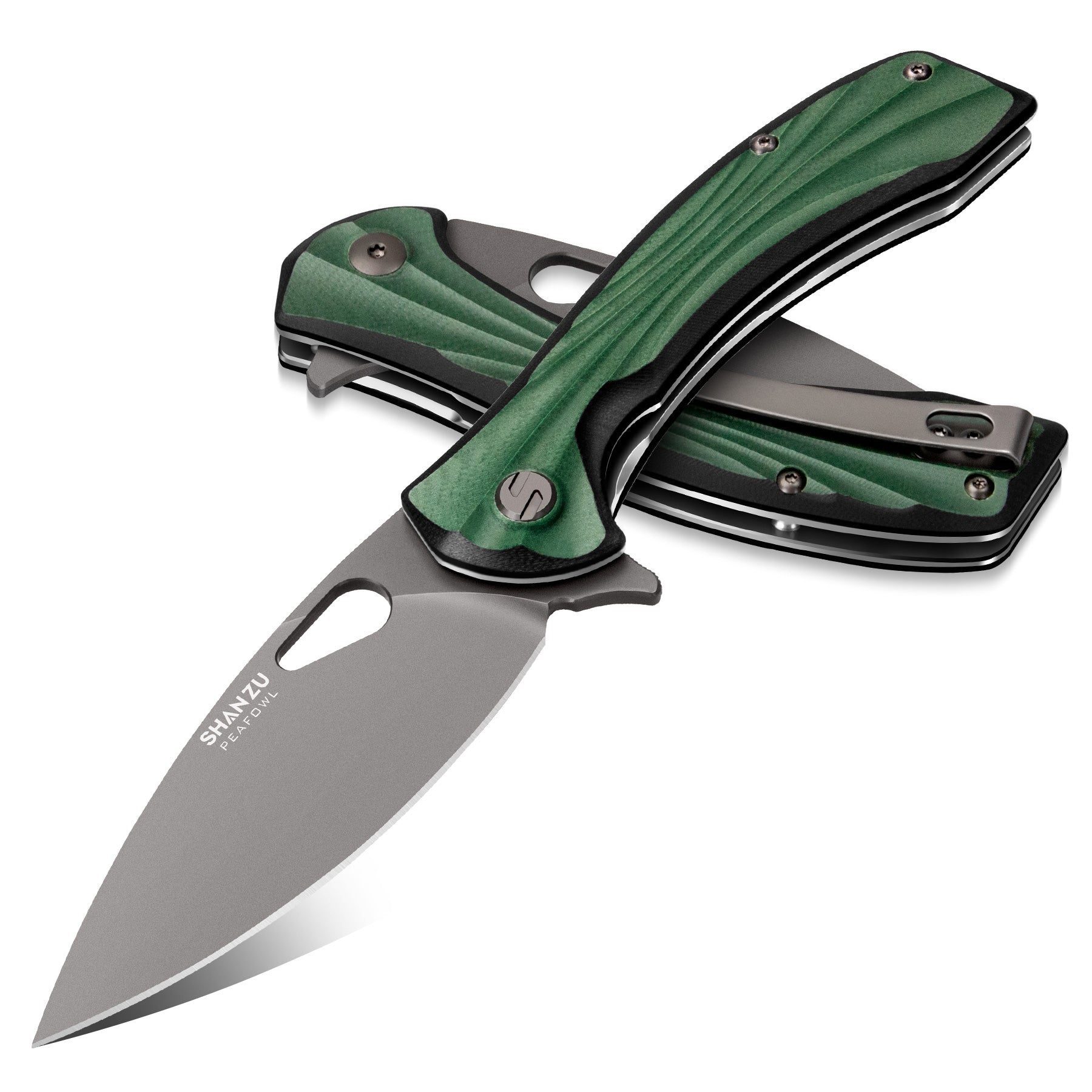 しげぽん　　ネーブル Green Peafowl Liner Locking Knife ZDF905 7.80 Blade & G10 Handle