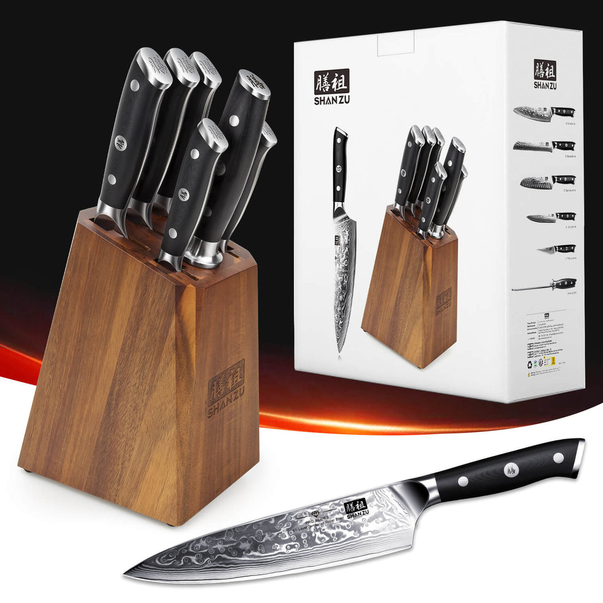Pro Series 7-PCS Damascus Kinfe Set | SHAN ZU Knives