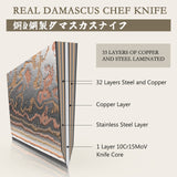 SHAN ZU VENUS | 3-Piece Copper-Damascus Knife Set + 12" Magnetic Knife Holder