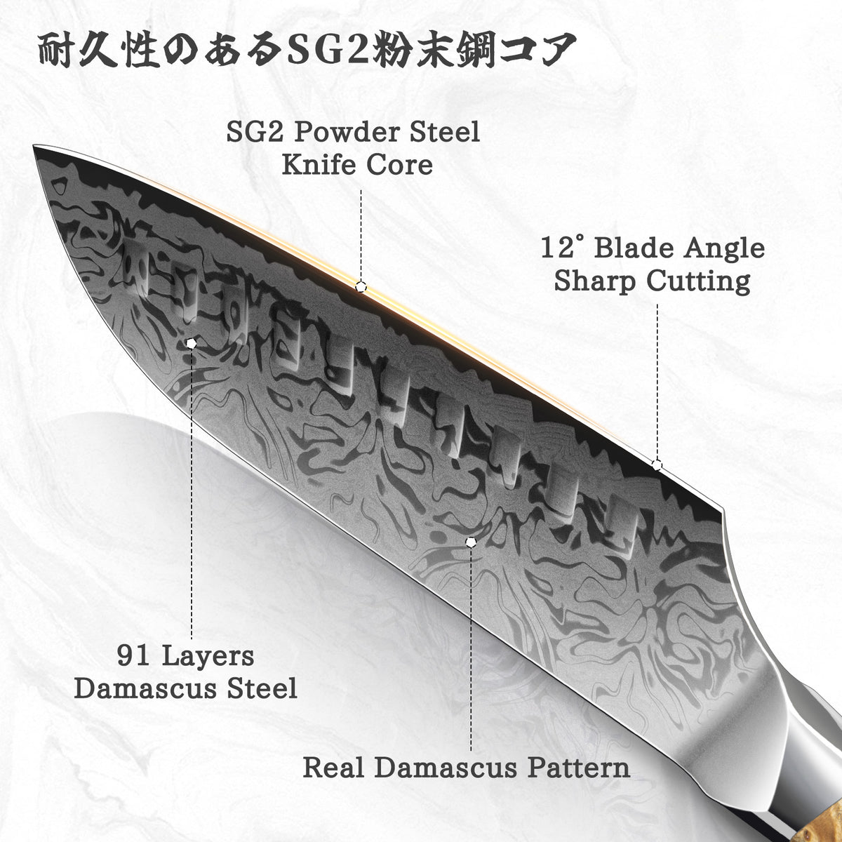 SHAN ZU WHITE TIGER | Coltello Santoku in damasco + Custodia magnetica per coltelli
