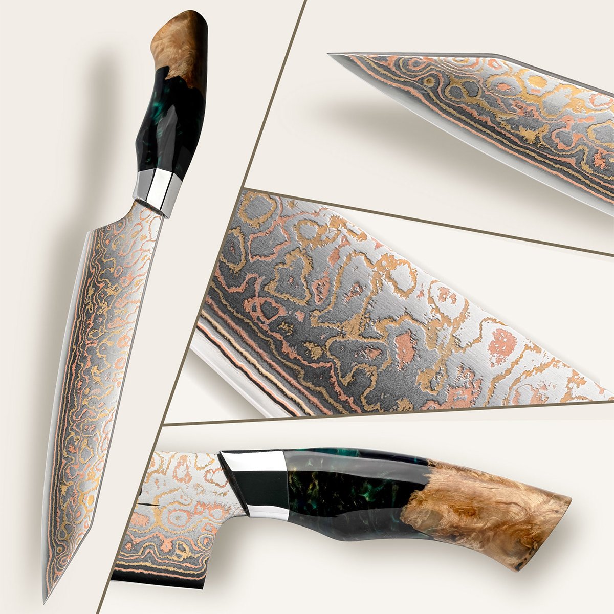 Venus Copper Damascus Chef Knife