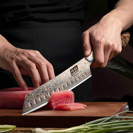 Venus Copper Damascus Santoku Knife