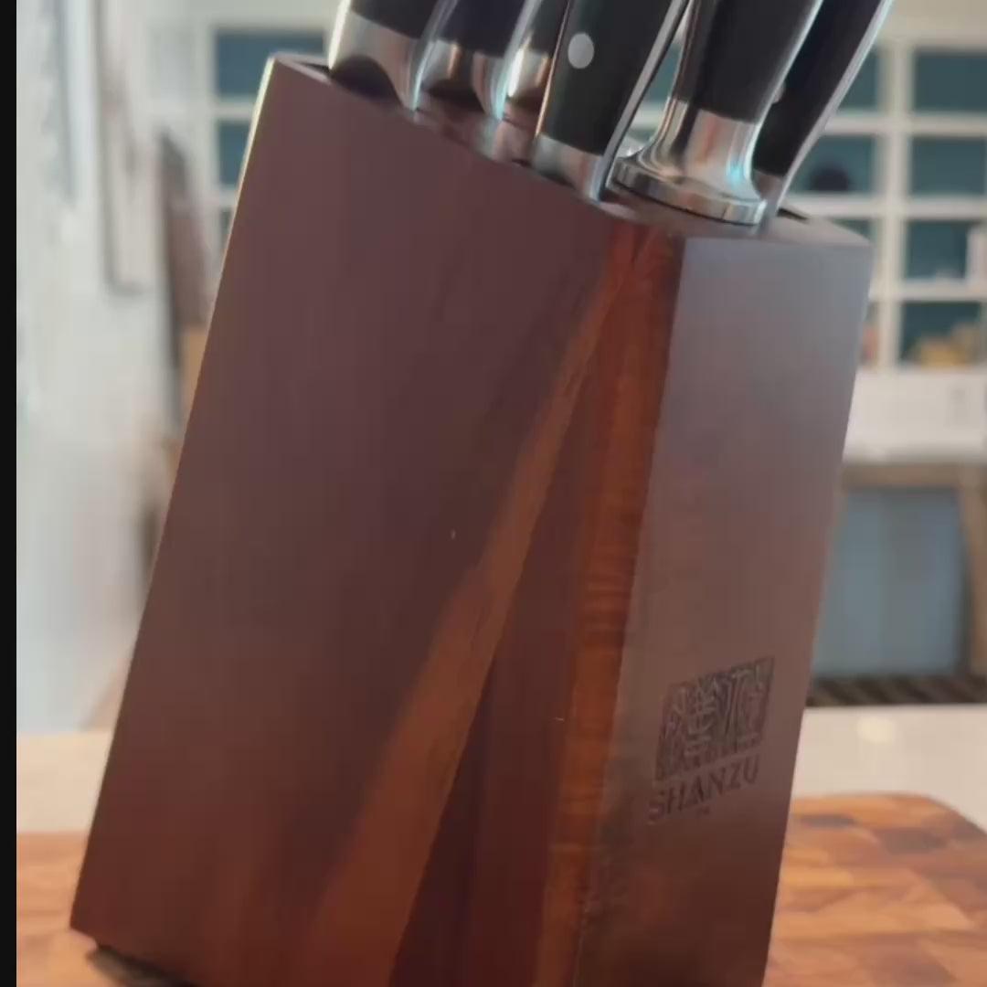 SHAN ZU PRO | 7-Piece Damascus Kitchen Knife Set with Block + Heavy-Duty Kitchen Scissors